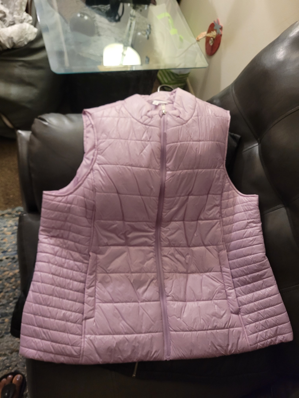 Time and Tru Light Purple Quilted Puffer Vest - Sleeveless Zip Front